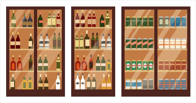 Vector shop of alcohol. shelves