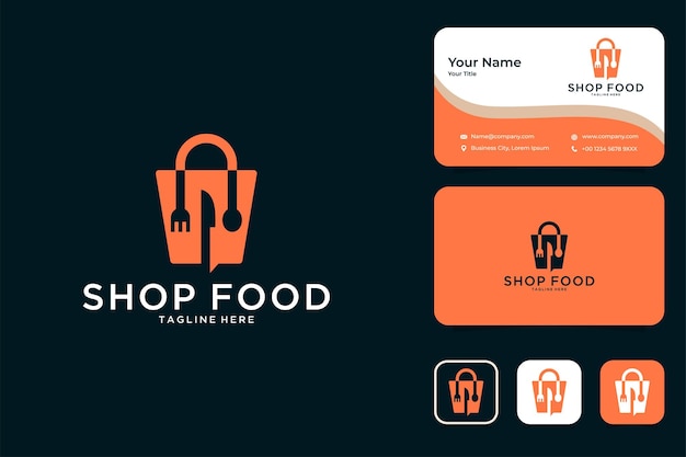 Shop food with spoon and fork logo design and business card