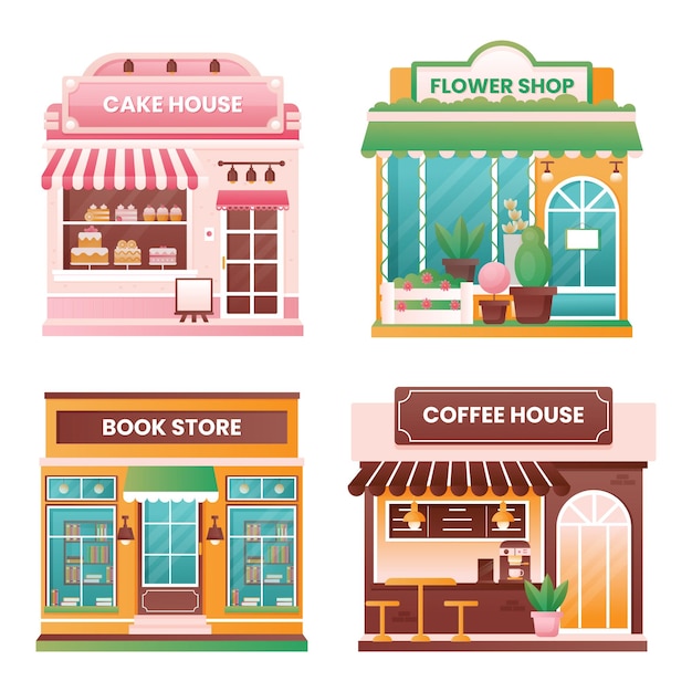 Shop front illustration set