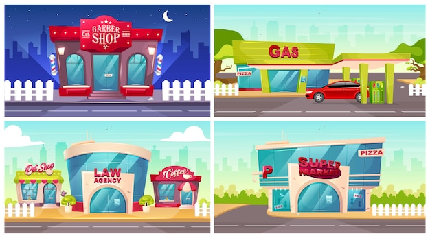Vector shop fronts flat color illustration isolated