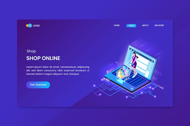shop gift voucher isometric concept landing page