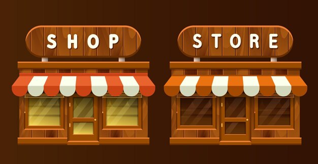 Shop icons Wooden building Vector clipart