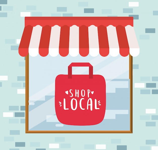 Shop local in bag inside store design of retail buy and market theme