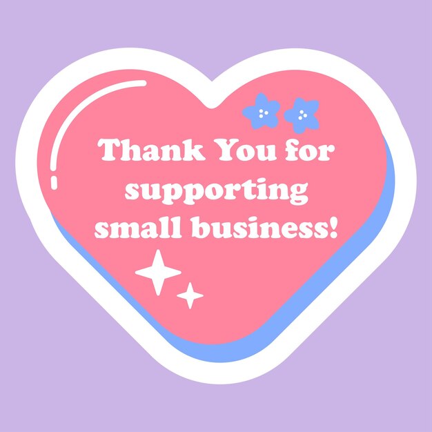 Vector shop local trendy retro isolated sign sticker with hearts thank you for supporting small business