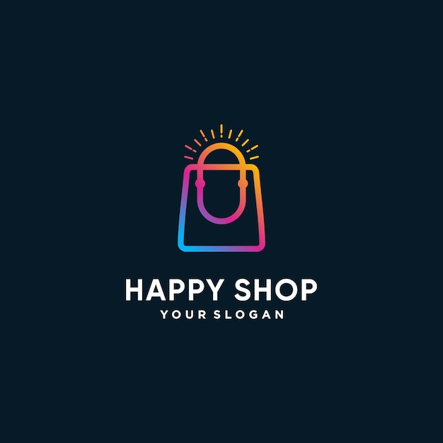 Shop logo with happy smile abstract concept premium vector