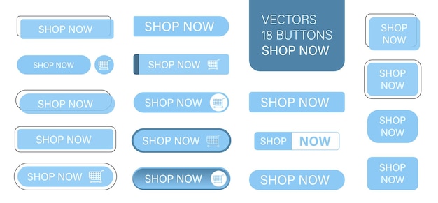 Vector the shop now is a set of simple modern buttons push button for an application