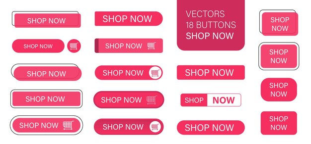 Vector the shop now is a set of simple modern buttons push button for an application