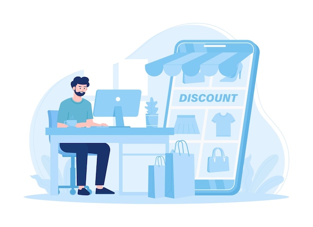 Shop online from home trending concept flat illustration