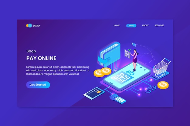 Shop sale isometric concept landing page