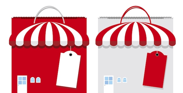 Shop of shopping bag with tag label on white background