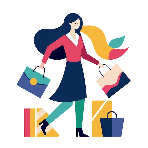 Shopaholic vrouw op witte achtergrond Consumerisme Shopaholic verkoopconcept