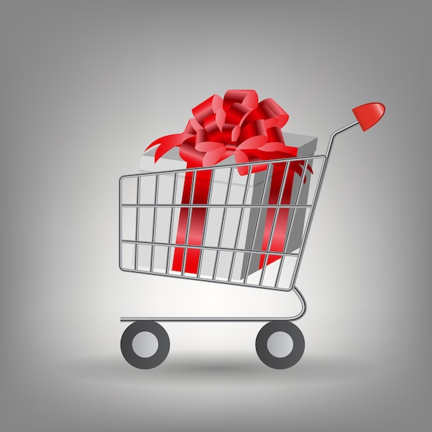 Shoping cart with Christmas gifts. Vector illustration