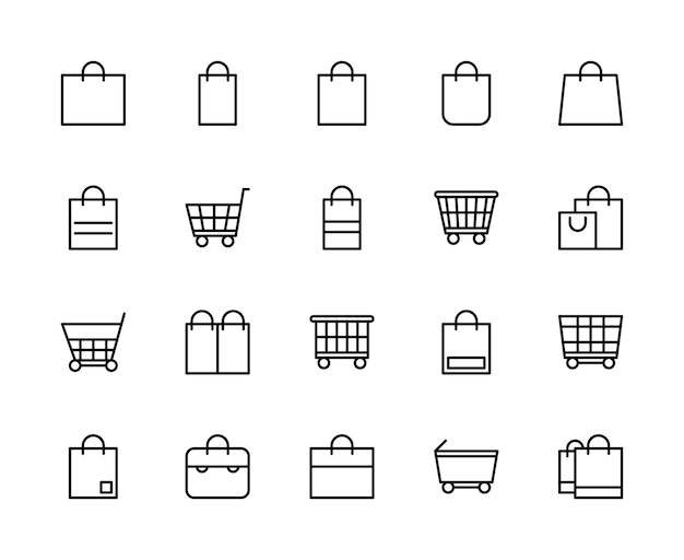 Vector shopping bag and basket vector linear icons set contains such icons as shopping bag purchases cart shopping basket and more