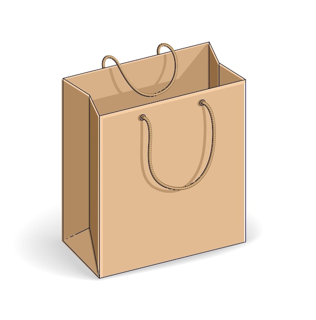 Shopping bag grande vendita, tutto esaurito, vendita al dettaglio, sconto black friday, sacchetto di carta ecologica isolato su sfondo bianco. illustrazione isometrica 3d di affari e finanza vettoriale, design a linea sottile.