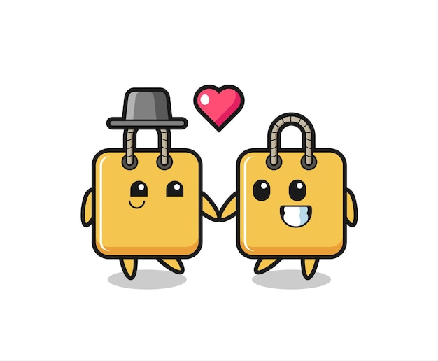 Shopping bag cartoon character couple with fall in love gesture , cute style design for t shirt, sticker, logo element