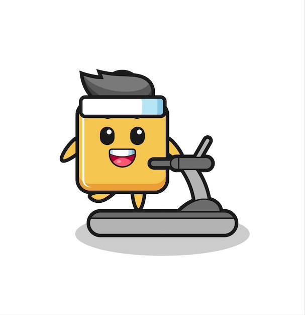 Shopping bag cartoon character walking on the treadmill