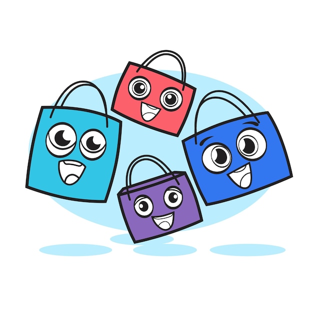 Shopping bag cartoon happy shopping online big sale