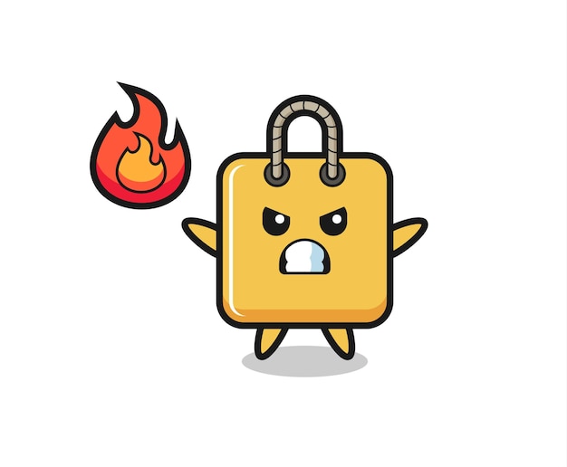 Мультяшный персонаж в сумке для покупок с сердитым жестом, симпатичный дизайн для футболки, стикер, элемент логотипа
