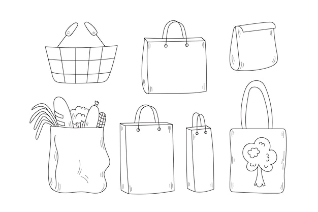 Vector shopping bag doodles set