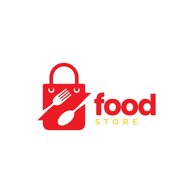 shopping bag fork spoon food store modern minimal clean flat logo design vector illustration