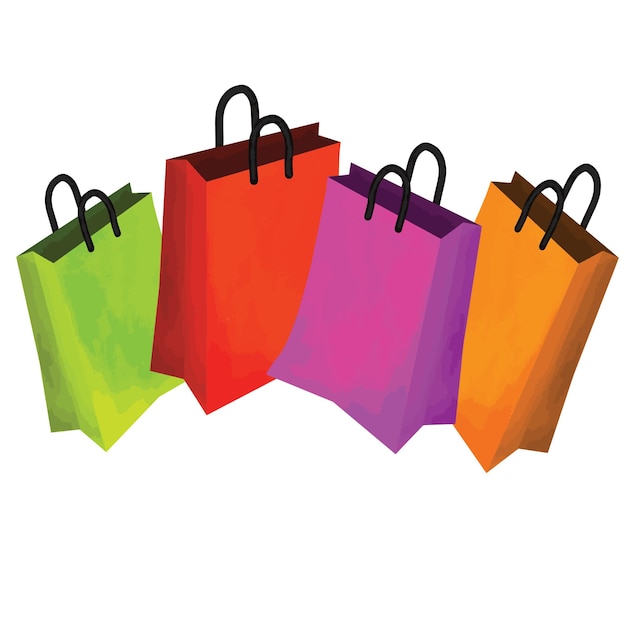Vector shopping bag group colorful draw paint designs