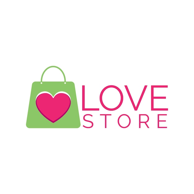 ショッピング バッグとハートのアイコン ベクトルのロゴのデザイン。バレンタインデーのシンボル。ロゴ デザイン テンプレート要素。