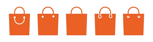 Shopping bag icons set. paper package simple icon.