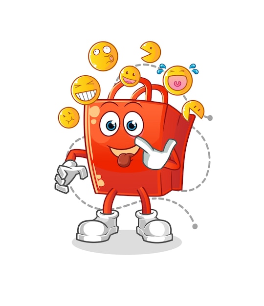 Shopping bag laugh and mock character. cartoon mascot vector