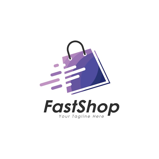 Shopping bag logo design with fast symbol for online store