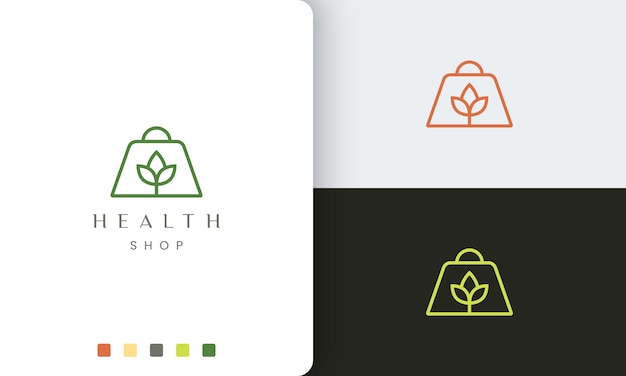 Shopping bag logo for natural or organic shop in simple and modern style