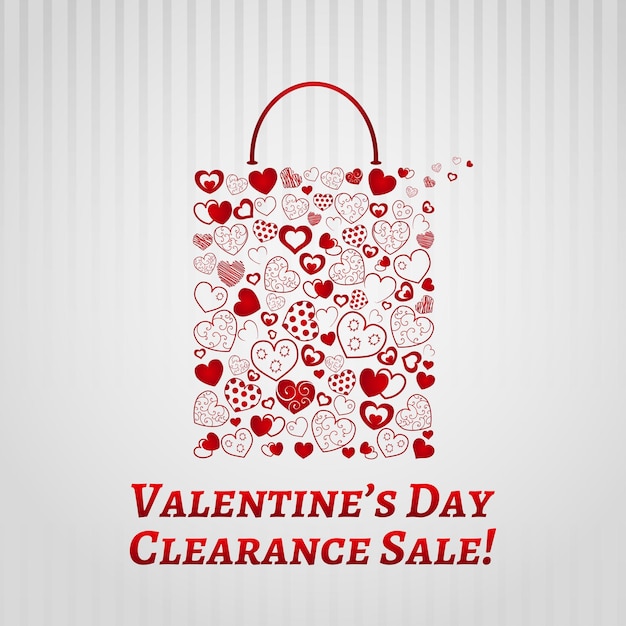 shopping bag made of hearts on white striped background for valentines day