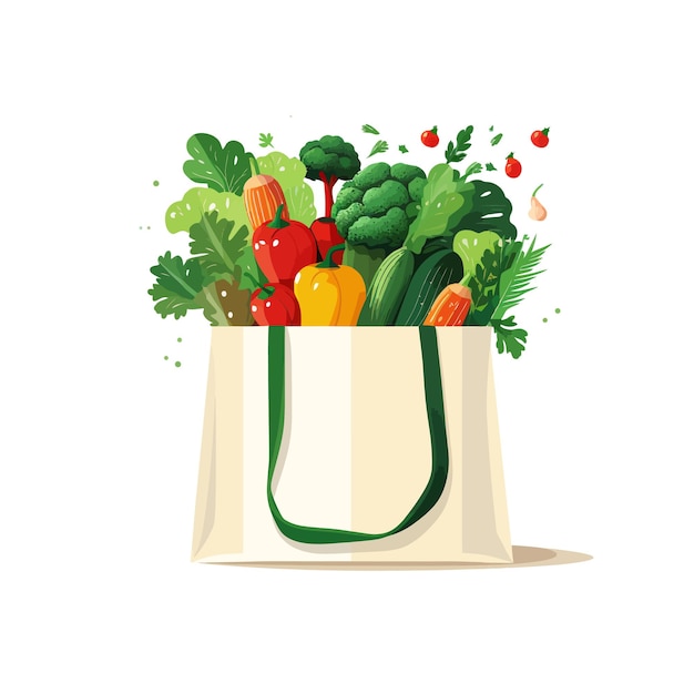 Vector shopping bag made of simple vegetables flat vector style on white background