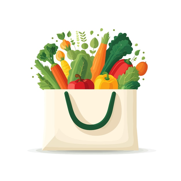 Vector shopping bag made of simple vegetables flat vector style on white background