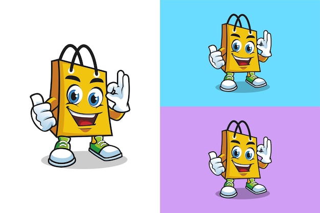 Vettore cartone animato logo mascotte borsa della spesa