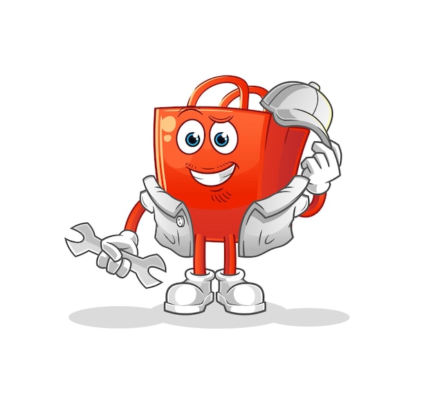 shopping bag mechanic cartoon. cartoon mascot vector