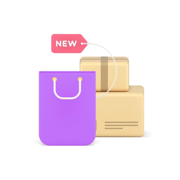 Shopping bag merchandise new collection business retail commercial offer 3d icon realistic vector