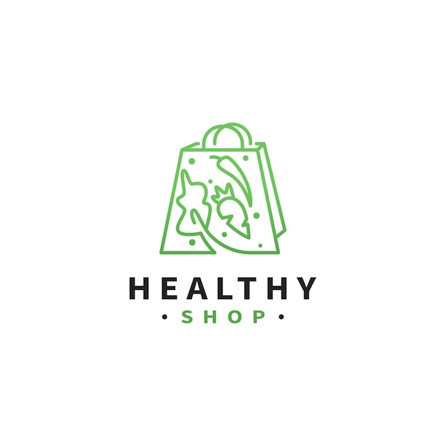 Shopping bag natural vegetable logo design for healthy shop