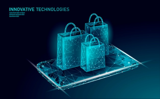 Vector shopping bag  . online shop smartphone trade market technology.