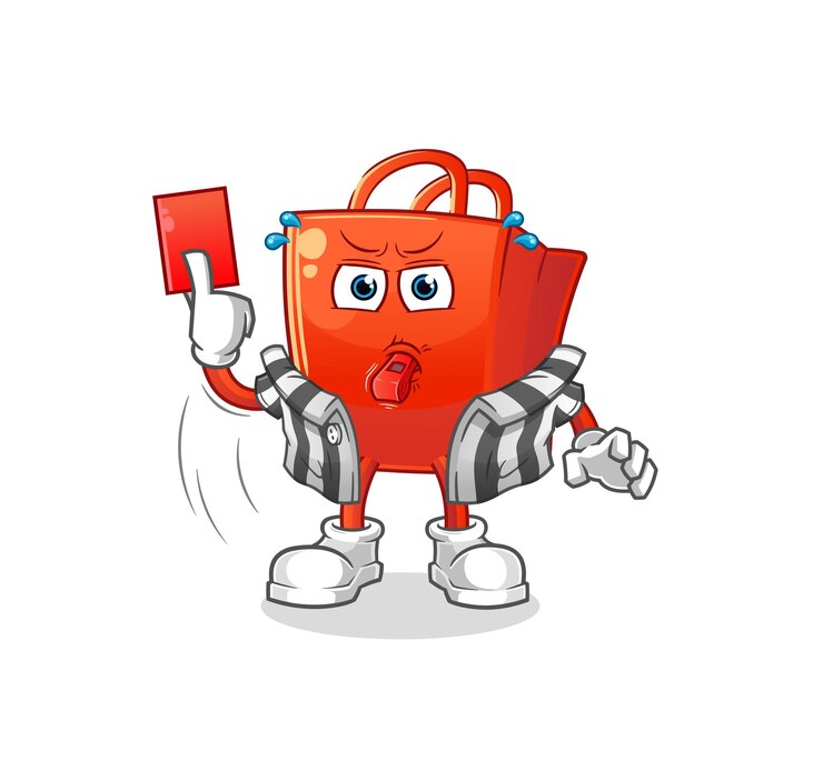 Vector shopping bag referee with red card illustration. character vector