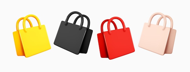 La borsa della spesa ha un design 3d realistico. elegante borsa alla moda isolata su sfondo bianco. collezione colorata. illustrazione vettoriale