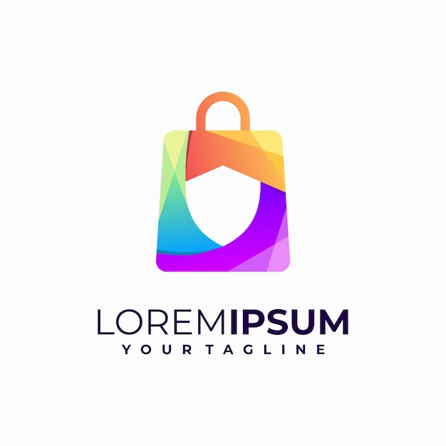 Shopping bag and shield gradient logo