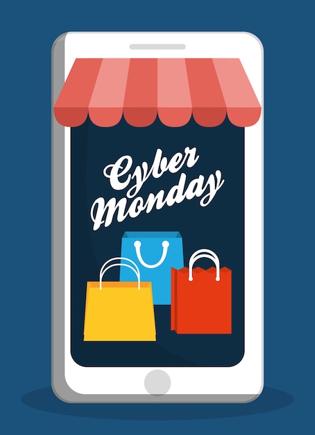 Shopping bag and smartphone icon