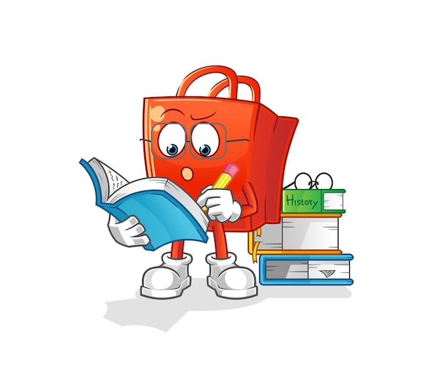 Shopping bag studying mascot cartoon vector