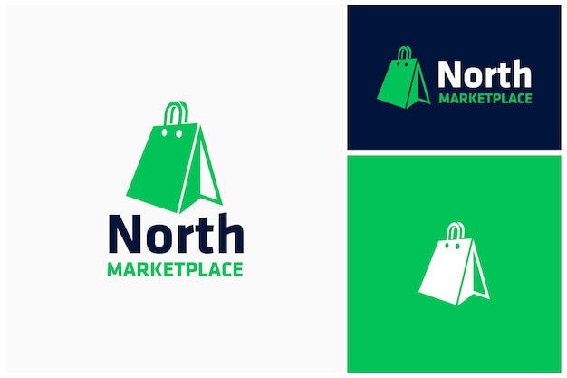 Shopping bag with arrow compass north pointer or arrowhead for shop store market logo design