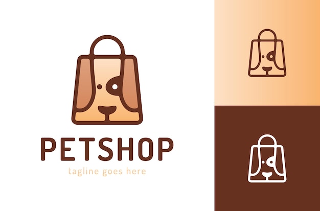 ペットショップのロゴのシンボルが付いたショッピングバッグペットショップのロゴタイプ