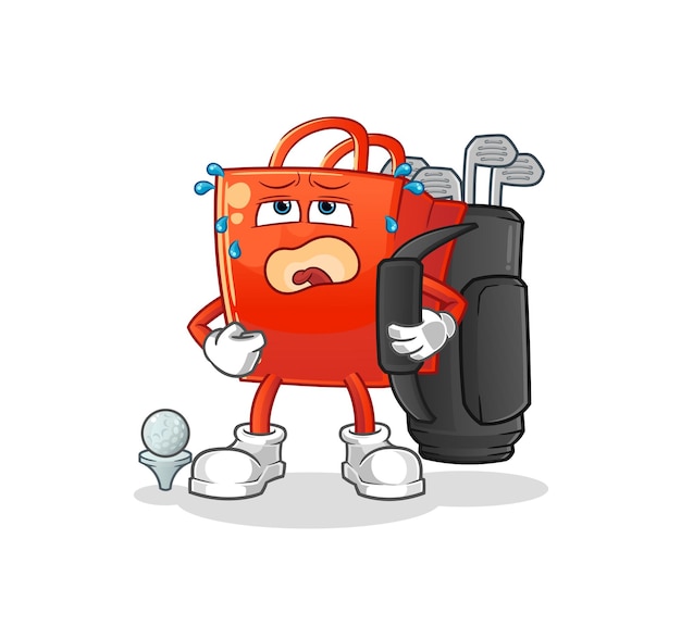 Shopping bag with golf equipment cartoon mascot vector