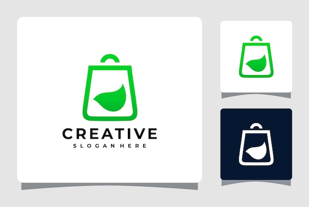 Vector shopping bag with leaves logo design inspiration