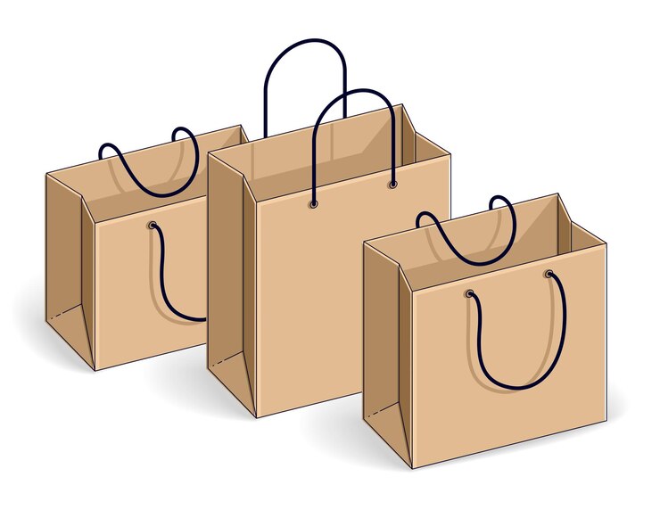 Vector shopping bags big sale, sellout, retail, black friday discount, eco paper bag isolated on white background. isometric vector illustration, 3d thin line design.