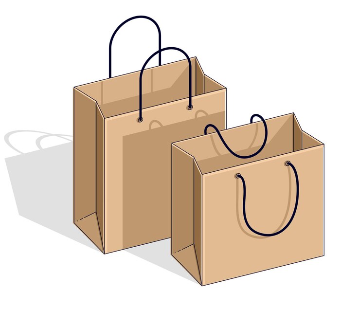 Vector shopping bags big sale, sellout, retail, black friday discount, eco paper bag isolated on white background. vector 3d isometric illustration, thin line design.
