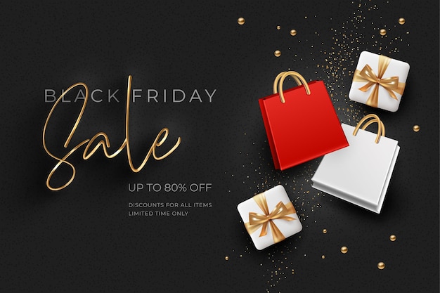 Shopping bags and luxury gifts. black friday poster banner concept